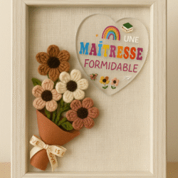 Cadre « Une Maîtresse Formidable » – Bouquet de fleurs en laine