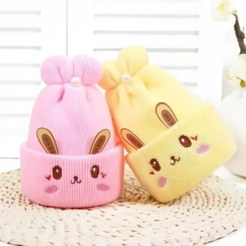 Bonnet tricoté bébé – Lapin mignon 0-6 mois – Image 2