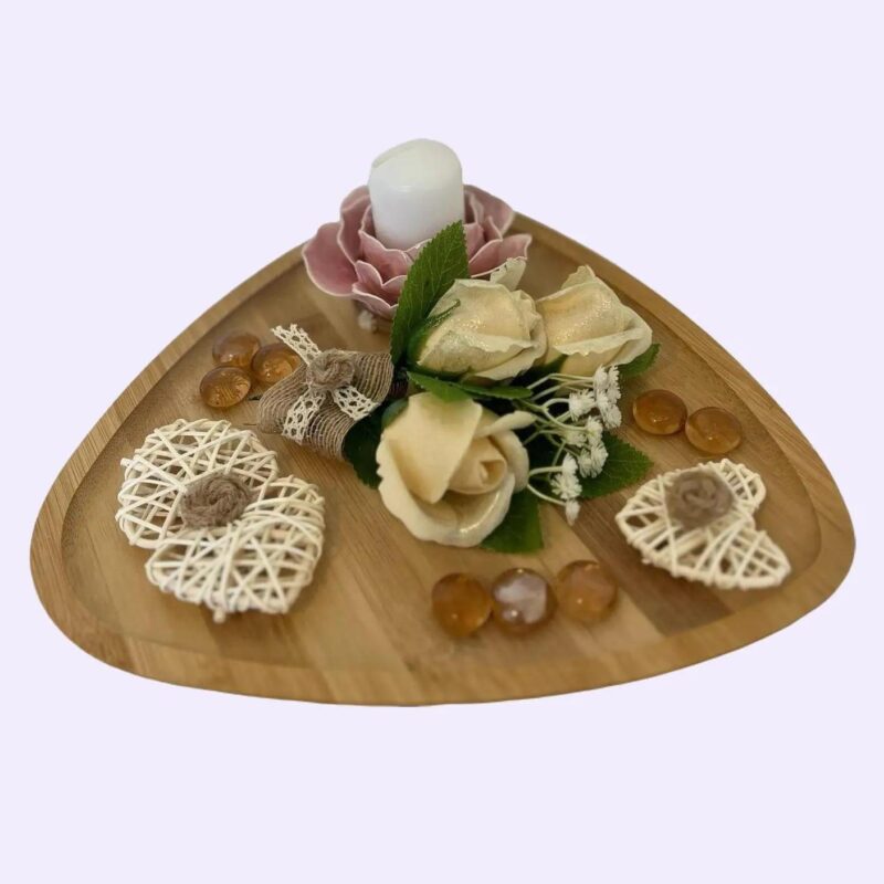 Plateau Décoratif Floral en Bois – Image 2
